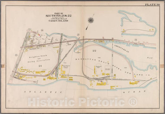 Historic 1907 Map - Plate 30: Coney Island. - Brooklyn (New York, N.Y.) - Vintage Wall Art
