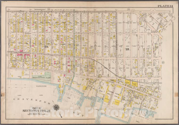 Historic Map - 1907 Brooklyn (New York, N.Y.), Plate 14: [Bounded By 86Th Street, W. 11Th Street, 27Th Avenue, Warehouse Avenue & 20Th Avenue.] - Vintage Wall Art