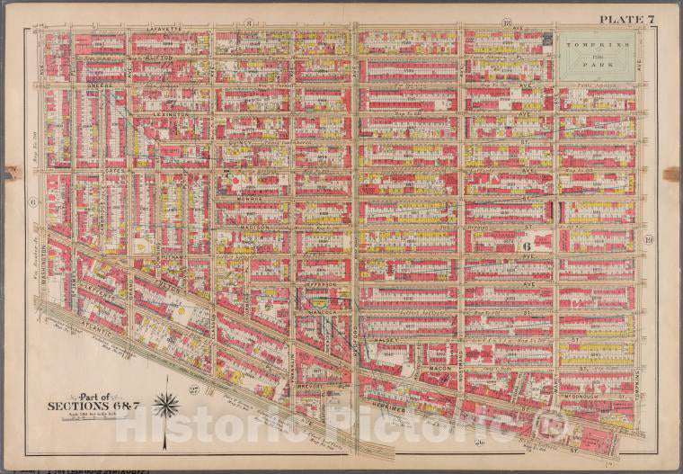 Historic 1908 Map - Plate 7: [Bounded By Lafayette Avenue, Marcy Avenue, Greene Aven - Brooklyn (New York, N.Y.) - Vintage Wall Art