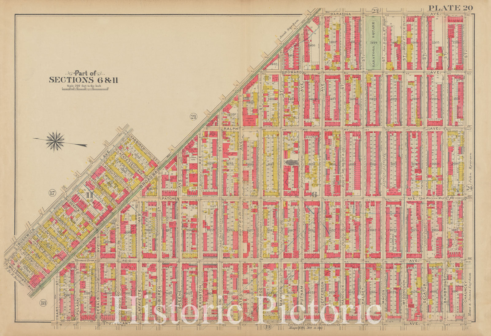 Historic 1908 Map - Plate 20: [Bounded By Saratoga Avenue, Chauncey Street, Stuyvesa - Brooklyn (New York, N.Y.) - Vintage Wall Art