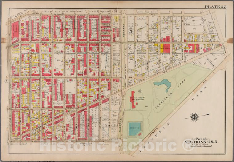 Historic 1908 Map - Plate 27: [Bounded By Bedford Avenue, Malbone Street, (Prospect - Brooklyn (New York, N.Y.) - Vintage Wall Art