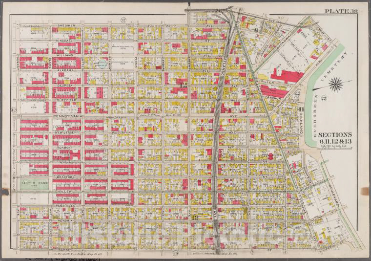 Historic 1908 Map - Plate 38: [Bounded By Snediker Avenue, Liberty Avenue, Van Sindr - Brooklyn (New York, N.Y.) - Vintage Wall Art