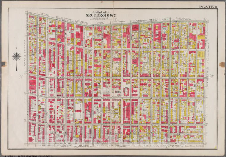 Historic Map - 1908 Brooklyn (New York, N.Y.), Plate 8: [Bounded By Flushing Avenue, Nostrand Avenue, Lafayette Avenue And Cromwell Avenue.] - Vintage Wall Art