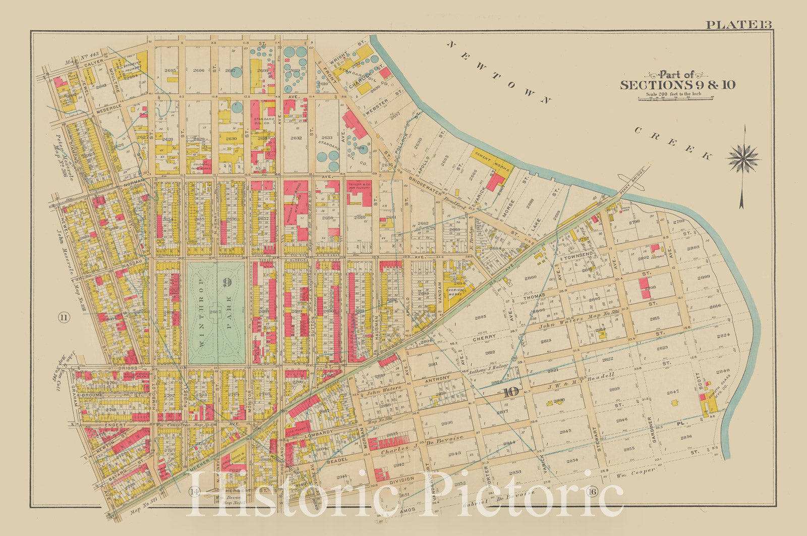 Historic 1908 Map - Plate 13: [Bounded By Calyer Street, Front Street (Newtown Creek - Brooklyn (New York, N.Y.) - Vintage Wall Art