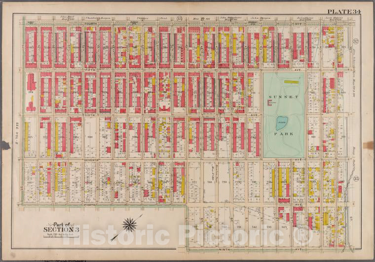 Historic Map - 1908 Brooklyn (New York, N.Y.), Plate 34: [Bounded By Fourth Avenue, 38Th Street, Ninth Avenue, 49Th Street, Eighth Avenue And 60Th Street.] - Vintage Wall Art