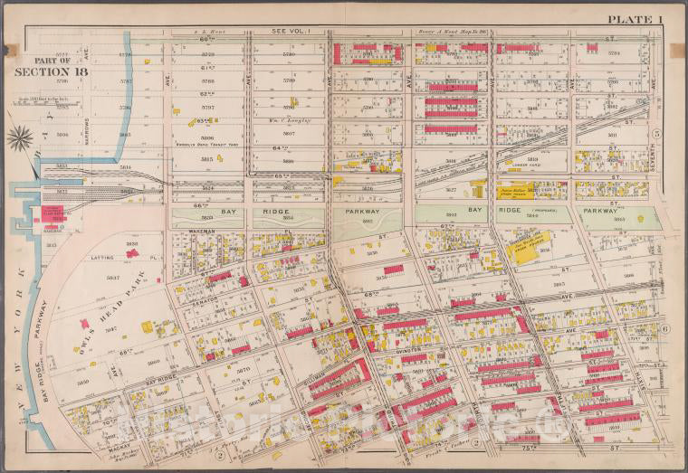 Historic 1907 Map - Plate 1: [Bounded By 60Th St, Seventh Ave, 67Th St, Stewart A - Brooklyn (New York, N.Y.) - Vintage Wall Art