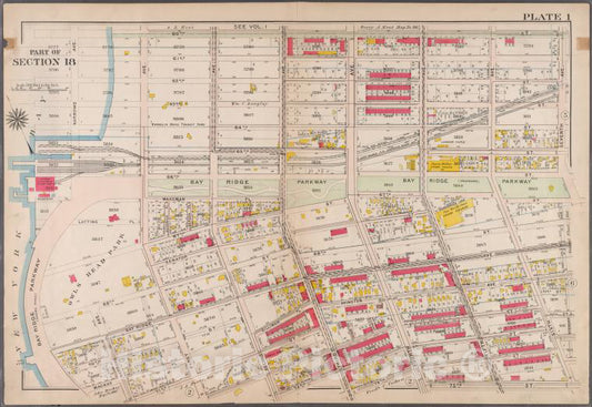 Historic 1907 Map - Plate 1: [Bounded By 60Th St, Seventh Ave, 67Th St, Stewart A - Brooklyn (New York, N.Y.) - Vintage Wall Art