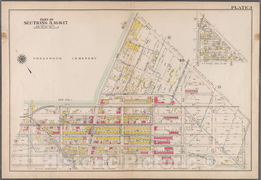 Historic 1907 Map - Plate 3: [Bounded By (Greenwood Cemetery) 37Th Street, Fort Hami - Brooklyn (New York, N.Y.) - Vintage Wall Art