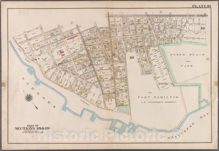 Historic 1907 Map - Plate 10: [Bounded By 85Th Street, 1St Avenue, 86Th Street, 2Nd - Brooklyn (New York, N.Y.) - Vintage Wall Art