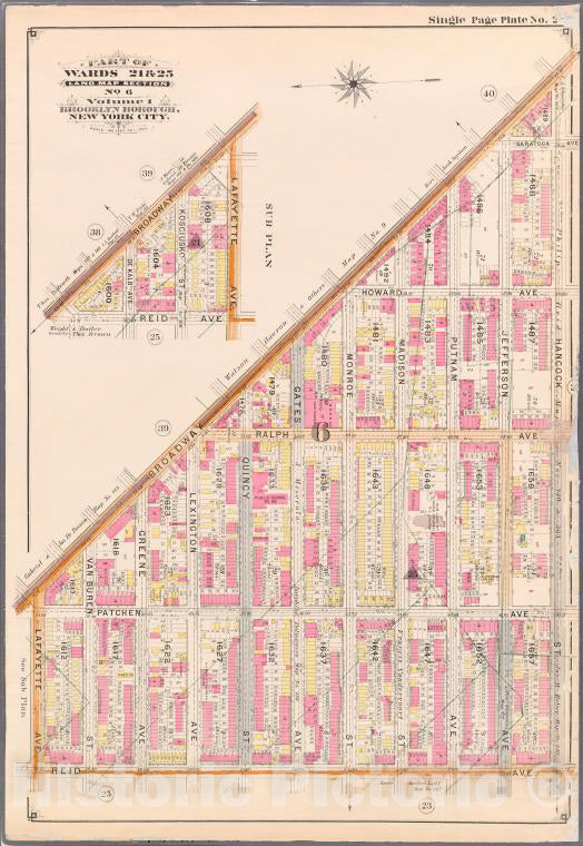 Historic Map - 1898 Brooklyn (New York, N.Y.), Single Page Plate No. 24: [Bounded By Broadway, Hancock Avenue, Reid Avenue And Lafayette Avenue.] - Vintage Wall Art