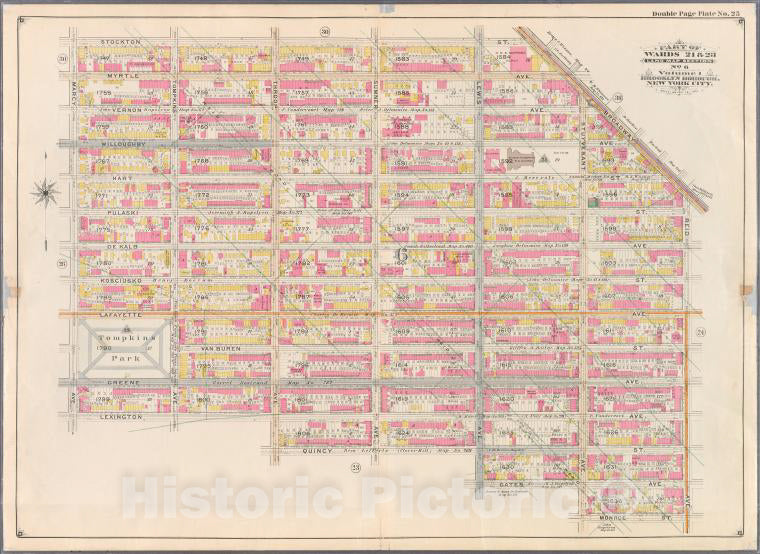 Historic Map - 1898 Brooklyn (New York, N.Y.), No. 25: [Ockton, Broadway, Reid, Monroe, Uyvesant, Gates, Lewis, Quincy, Throop, Lexington And Marcy .] - Vintage Wall Art