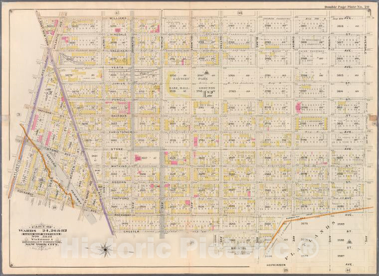 Historic Map - 1898 Brooklyn (New York, N.Y.) Williams Ave, Riverdale Ave, Rockaway Ave, Hunter Fly Road, Bristol St, Sutter Ave, East New York Parkway, Atlantic - Vintage Wall Art