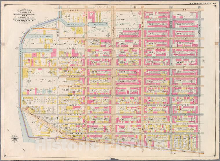 Historic Map - 1898 Brooklyn (New York, N.Y.) Plate No. 12: [Bounded By Third Street, Seventh Avenue, Prospect Avenue, Hamilton Avenue And Second Avenue.] - Vintage Wall Art