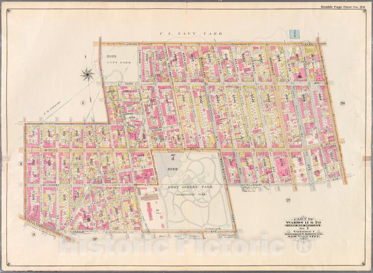 Historic Map - 1898 Brooklyn (New York, N.Y.) [Flushing Ave, Washington Ave, Willoughby Ave, Washington Park, Dekalb Ave, Fulton Street, Bridge Street, Navy Street. - Vintage Wall Art