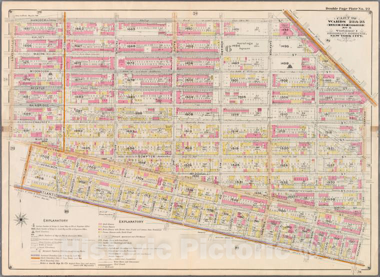 Historic Map - 1898 Brooklyn (New York, N.Y.) Plate No. 22: [Hancock Street, Broadway, Rockaway Ave, Atlantic Ave, Utica Ave, Fulton Street And Hancock Ave.] - Vintage Wall Art