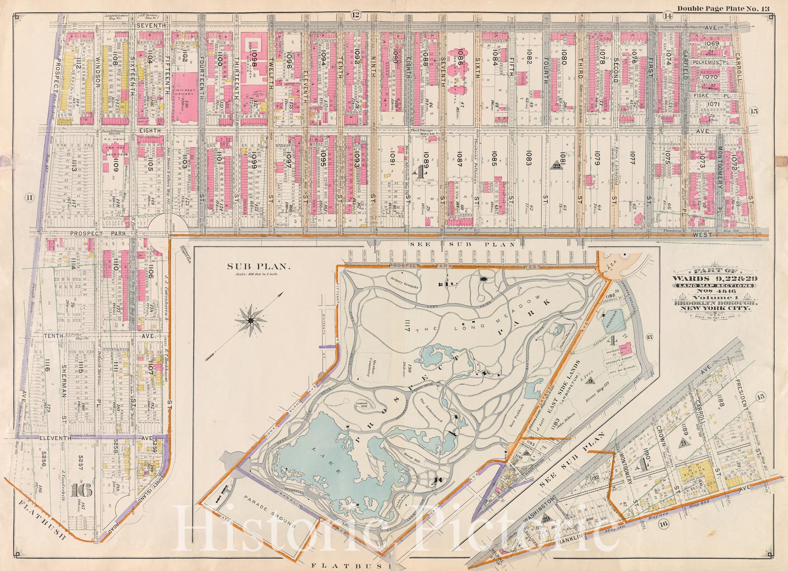 Historic Map - 1898 Brooklyn (New York, N.Y.), Seventh, Carroll, Prospect Park, Eastern Parkway, Washington, President, Franklin, Coney Island (Old City Line) - Vintage Wall Art