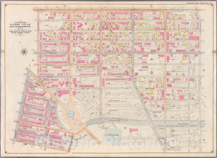 Historic Map - 1898 Brooklyn (New York, N.Y.) Atlantic, Franklin, President, Washington, Eastern Parkway, Prospect Park West, Carroll, Flatbush And Carleton - Vintage Wall Art