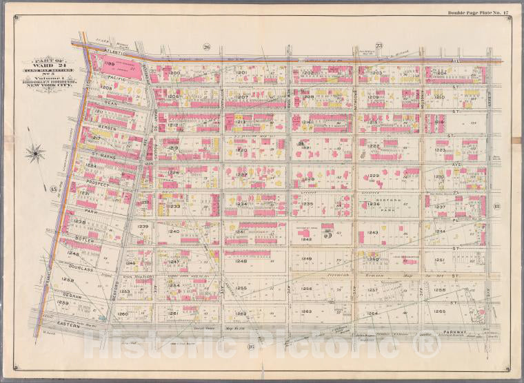 Historic Map - 1898 Brooklyn (New York, N.Y.) Plate No. 17: [Bounded By Atlantic Avenue, Albany Avenue, Eastern Parkway And Franklin Avenue.] - Vintage Wall Art