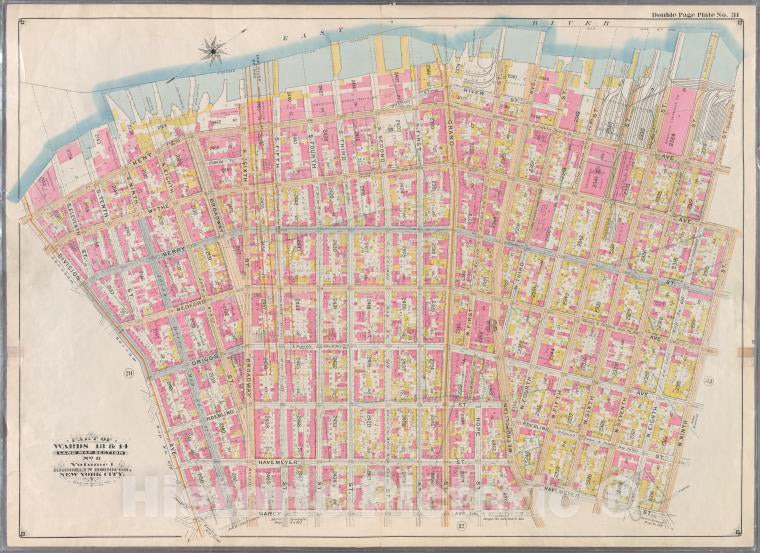 Historic Map - 1898 Brooklyn (New York, N.Y.), (East River Piers) Kent, Grand, River, N. Third, Kent, N. Eighth, Wythe, N. Ninth, Hmeyer N. Fifth, Marcy - Vintage Wall Art