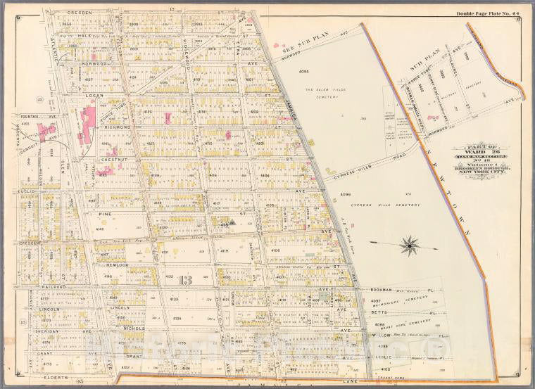 Historic Map - 1898 Brooklyn (New York, N.Y.),Dresden, Force Tube, Highland Boulevard, Norwood, (Cypress Hills Cemetery) Jamaica, Elderts Lane, Mc Kinley, Rail - Vintage Wall Art