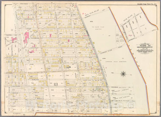 Historic Map - 1898 Brooklyn (New York, N.Y.),Dresden, Force Tube, Highland Boulevard, Norwood, (Cypress Hills Cemetery) Jamaica, Elderts Lane, Mc Kinley, Rail - Vintage Wall Art