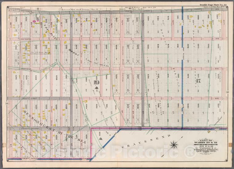 Historic 1898 Map - Double Page Plate No. 22: [Bounded By Eighteenth Avenue, 65Th St - Vintage Wall Art