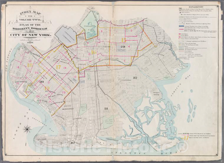 Historic 1898 Map - Index Map To Volume Two. Atlas Of The Brooklyn Borough Of The Ci - Vintage Wall Art