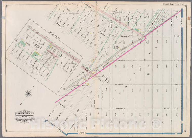 Historic 1898 Map - Double Page Plate No. 3: [Bounded By East 45Th Street, Clarkson - Vintage Wall Art