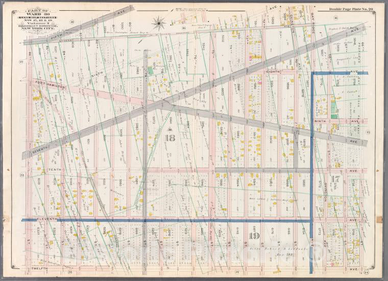 Historic 1898 Map - Double Page Plate No. 20: [Bounded By Fifth Avenue, Stewart Aven - Vintage Wall Art