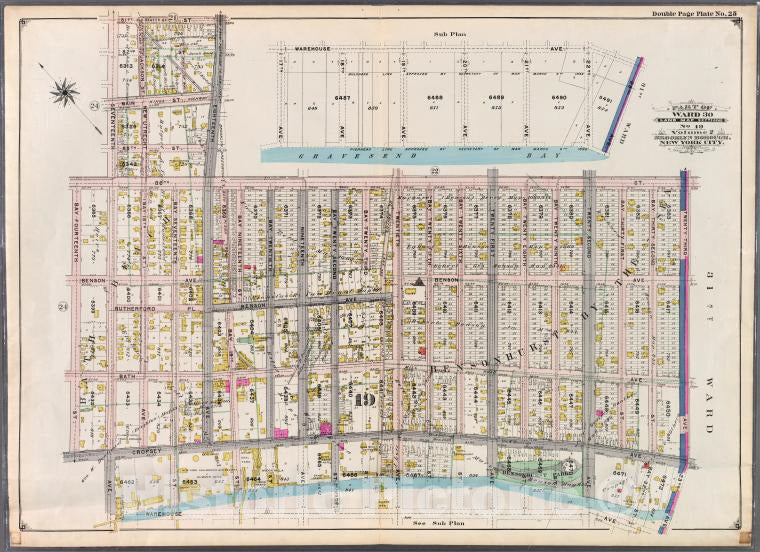 Historic 1898 Map - Double Page Plate No. 25: [Bounded By 81St Street, Eighteenth Av - Vintage Wall Art