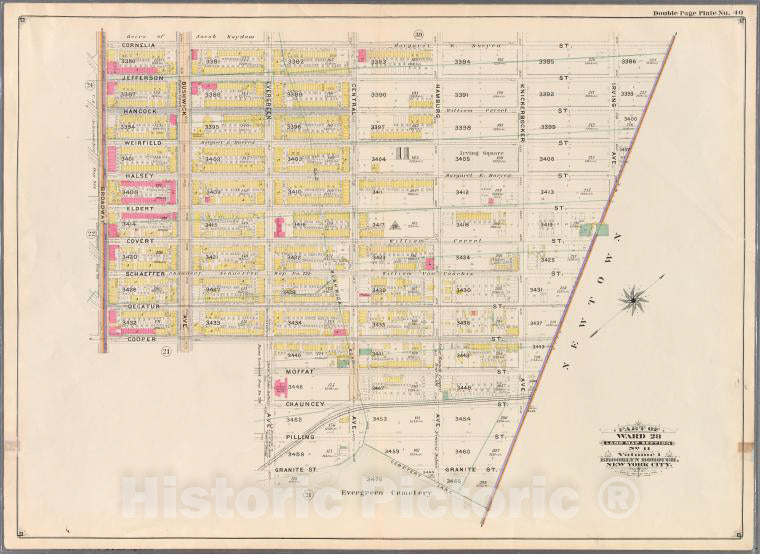 Historic Map - 1898 Brooklyn (New York, N.Y.),No. 40: [Cornelia, Irving, Halsey, Knickerbocker, Chauncey, Hamburg, Granite, Evergreen, Cooper And Broadway. - Vintage Wall Art