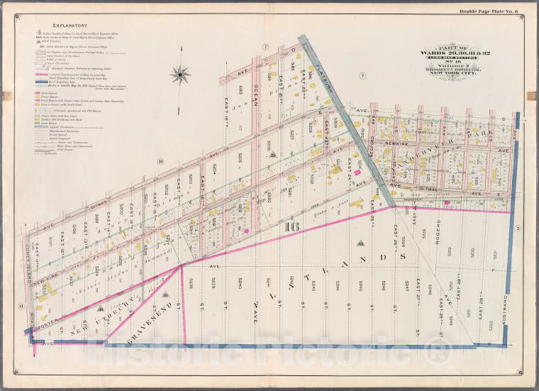 Historic 1898 Map - Double Page Plate No. 6: [Bounded By Avenue D, Nostrand Avenue, Vintage Wall Art