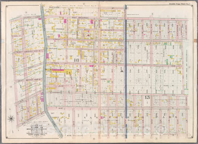 Historic 1898 Map - Double Page Plate No. 7: [Bounded By Martense Street, Nostrand A - Vintage Wall Art
