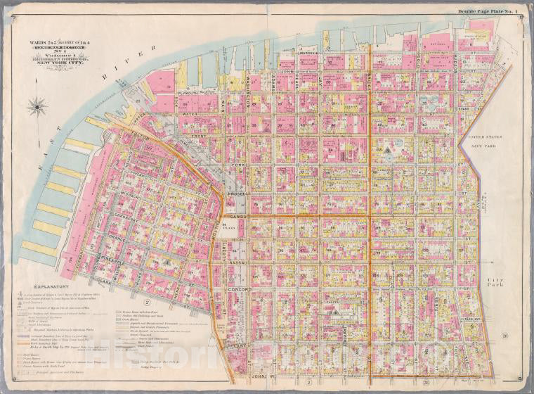 Historic Map - 1898 Brooklyn (New York, N.Y.),Marshall Little Evans (United Ates Navy Yard) Hudson, Johnson Main Fulton Clark (East River Docks) Furman, F - Vintage Wall Art
