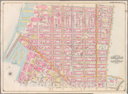 Historic Map - 1898 Brooklyn (New York, N.Y.),Baltic Court Warren Smith Nelson Columbia Dwight Delevan Van Brunt Verona Commercial Wharf, Hamilton - Vintage Wall Art