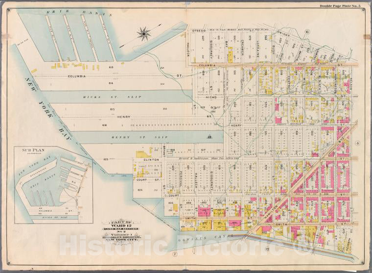 Historic Map - 1898 Brooklyn (New York, N.Y.), Ostego Dwight Nelson Smith Hamailton, Smith Percival Court Bryant Clinton Bay Henry And (New York Bay) - Vintage Wall Art