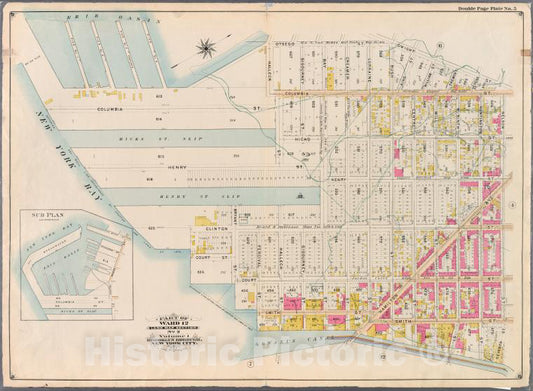 Historic Map - 1898 Brooklyn (New York, N.Y.), Ostego Dwight Nelson Smith Hamailton, Smith Percival Court Bryant Clinton Bay Henry And (New York Bay) - Vintage Wall Art
