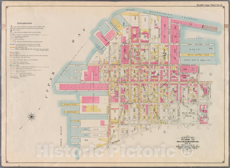 Historic Map - 1898 Brooklyn (New York, N.Y.), Ferris (Atlantic Basin) Clinton William Conover Commercial Wharf, Verona Van Brunt Delvan Dwight - Vintage Wall Art