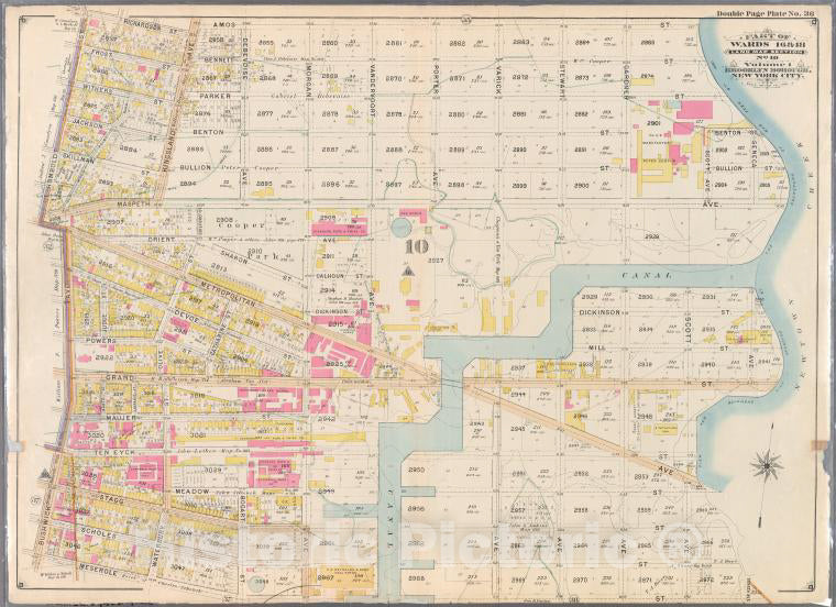 Historic Map - 1898 Brooklyn (New York, N.Y.),No. 36: [Richardson, Amos, Gardner, Maspeth, Newtown Creek, Meserole, Bushwick, Metropolitan And Humboldt - Vintage Wall Art