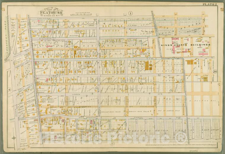 Historic 1890 Map - Plate 2: [Bounded By Fenimore Street, Kingston Avenue, Winthrop - Vintage Wall Art