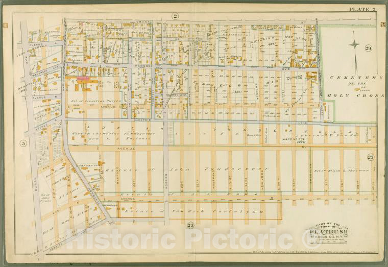 Historic 1890 Map - Plate 3: [Bounded By Grant Street, Clove Drive (Cemetery Of The - Vintage Wall Art