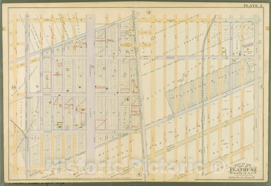 Historic 1890 Map - Plate 5: [Bounded By Avenue A, Ocean Avenue, Avenue E, E. 13Th S - Vintage Wall Art