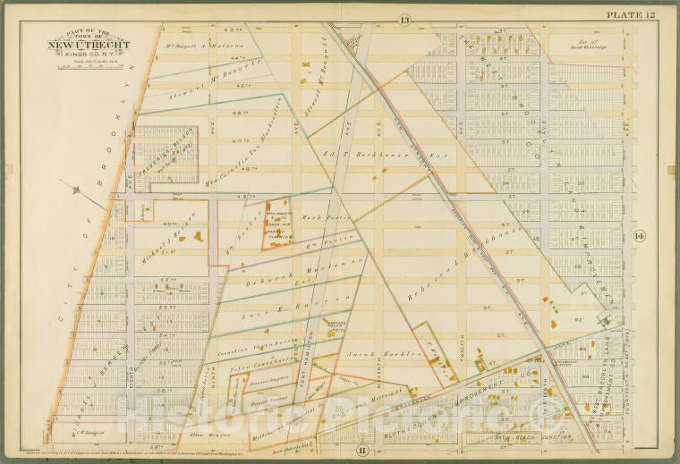 Historic 1890 Map - Plate 12: [Bounded By 4Rd Street, Fourteenth Avenue, 58Th Street - Vintage Wall Art