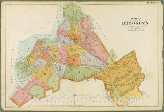 Historic 1890 Map - Plate 32: Map Of The City Of Brooklyn, Kings Co, N.Y. - Vintage Wall Art