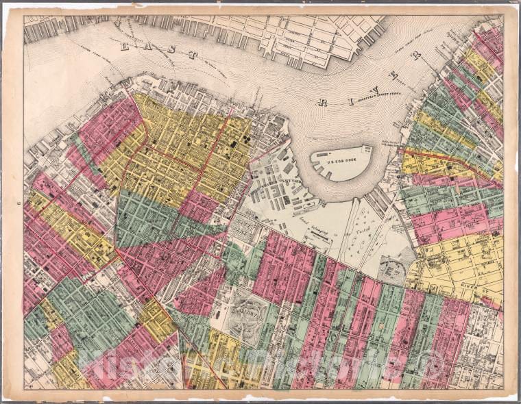 Historic Map - 1869 Brooklyn (New York, N.Y.), Boerum Hill, Cobble Hill, Brooklyn Heights, Downtown Brooklyn, Vinegar Hill, Fort Greene, Clinton Hill, Navy Yard - Vintage Wall Art