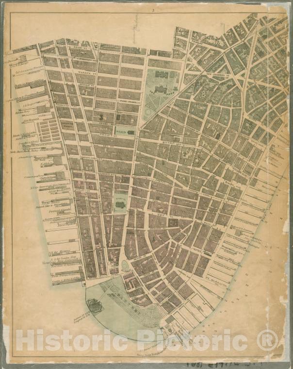 Historic Map - 1867 Sheet 3: [Reade St, Nassau St, Pearl St, Chatham St, Oliver St, (Pier Line) South St, (Battery) State St, Battery Place And West St.] - Vintage Wall Art