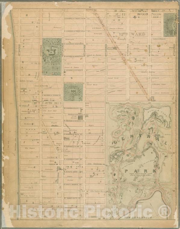 Historic Map - 1867 Sheet 15: [[W. Hundred & Twenty Fourth,Reet, 6Th Ave, W. Hundred & Ninteenth,Reet, 5Th Ave, Central Park, [W. Ninety Second,Reet And 12Th Ave. - Vintage Wall Art