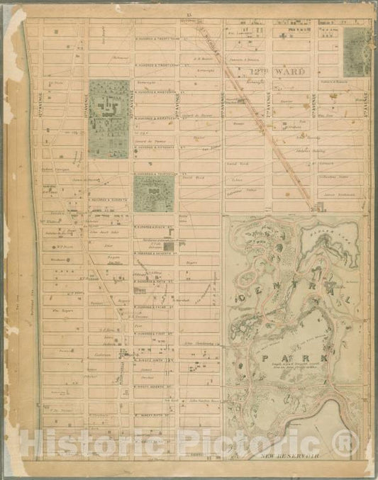 Historic Map - 1867 Sheet 15: [[W. Hundred & Twenty Fourth,Reet, 6Th Ave, W. Hundred & Ninteenth,Reet, 5Th Ave, Central Park, [W. Ninety Second,Reet And 12Th Ave. - Vintage Wall Art