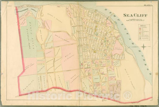 Historic Map - 1891 Queens County, New York (N.Y.), Plate 24: Prospect, First, Main, Eighth, Glen Gove, Glenola, Carpenter, Downing, (Henry Aston Glenola Park) - Vintage Wall Art