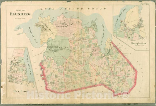 Historic Map - 1891 Queens County, New York (N.Y.), Plate 29: Town Of Flushing. - Douglaston. - Bay Side. - Vintage Wall Art